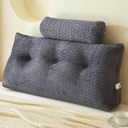 YOUR MOON Wedge Headboard Pillow Twin with 1 Pack Neck Roll Pillow, Triangular Wedge Backrest Pillows Headboard for Bed,Daybed,and Lounging, Large Bed Bolster Pillows,Dark Gray