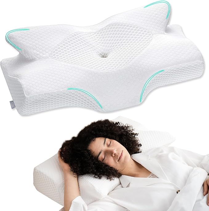 Elviros Cervical Memory Foam Pillows for Neck and Shoulder Pain, Neck Pillow for Sleeping, Side Sleeper Pillows for Adults, Ergonomic Orthopedic Sleeping for Back and Stomach Sleepers (Medium Firm)