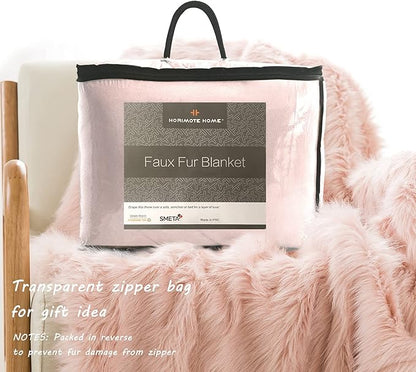 Pink Faux Fur Throw Blanket, Luxury Modern Blush Home Throw Blanket, Super Warm, Fuzzy, Elegant, Fluffy Thick Heavy Decoration Blanket Scarf for Sofa, Couch and Bed, 50''x 60''