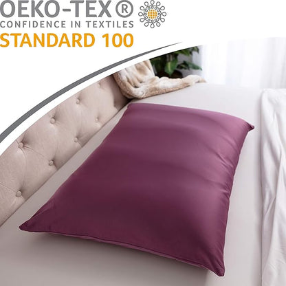 PILLOWY Premium Microbead Bed Pillow, X-Large Extra Fluffy But Supportive - Ultra Comfortable Sleep with Silk Like Anti Aging Cover 85% Spandex/ 15% Nylon Breathable, Cooling Burgundy Merlot