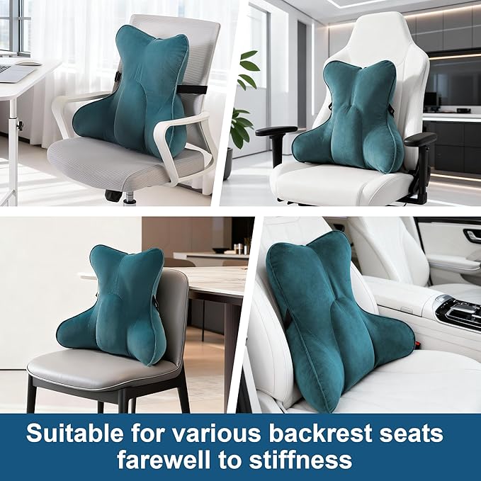 Lumbar Support Pillow – Multi-Functional Ergonomic Back Cushion for Office Chair, Car Seat & Sofa, Reading Pillow with Firm Multi-Zone Support to Relieve Lower Back Pain,Slate Blue