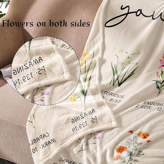 Christian Gifts for Women Religious Flowers Blanket Floral Throw Blanket Birthday Gifts for Women Inspirational Gifts Blanket for Girls, Friend, Mom 50" x 60"