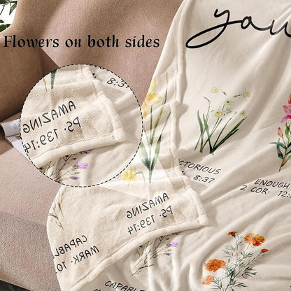 Christian Gifts for Women Religious Flowers Blanket Floral Throw Blanket Birthday Gifts for Women Inspirational Gifts Blanket for Girls, Friend, Mom 50" x 60"
