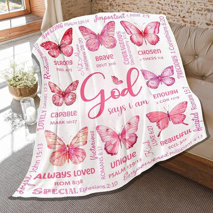 Butterfly Bible Verse Blanket, Inspirational Scripture Religious Gifts for Christian, Warm Soft Flannel Bible Throw for Bed Sofa Decoration 60"x80" for Adult
