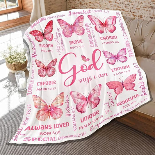 Butterfly Bible Verse Blanket, Inspirational Scripture Religious Gifts for Christian, Warm Soft Flannel Bible Throw for Bed Sofa Decoration 60"x80" for Adult
