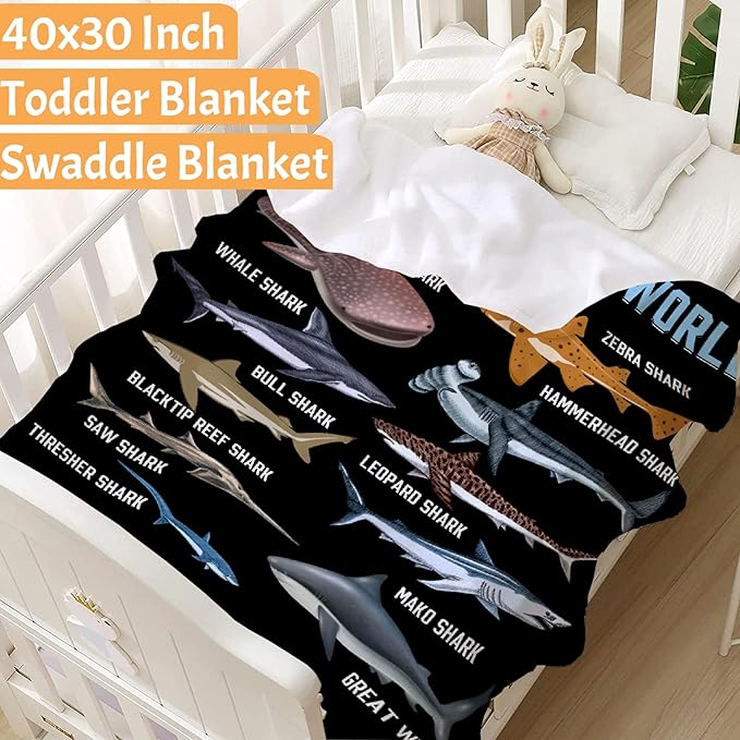 Shark Blanket for Adult Kids Shark Gifts for Shark Lovers Warm Plush Sharks of The World Throw Blanket for Couch Bedding Room Decor Shark Plush Gifts for Boys Birthday Decor 30"x40"-XS