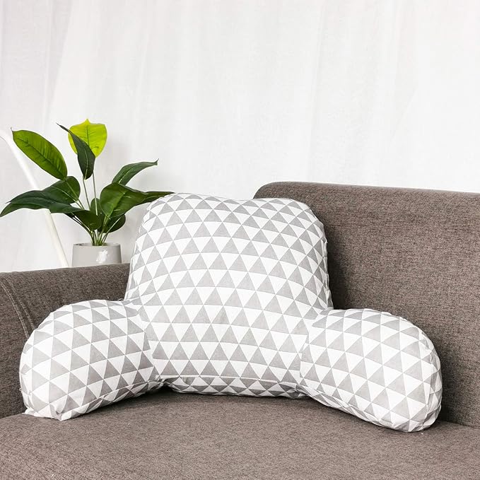 Bohemian Printed Reading Pillow with Support Arms Soft Bed Rest Pillows Back Support Cushion for Kids Reading Watching TV Sitting Up in Bed (20"x15"x8",Grey White)