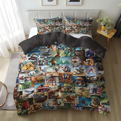 Italian Brainrot Bedding Duvet Cover Set,Funny Fusion AnimalsTwin Full Queen King Comforter Cover Bedding Set for Kids Boys Bed Decor Gifts ﻿ (Color 4,Full (80" x 90"))