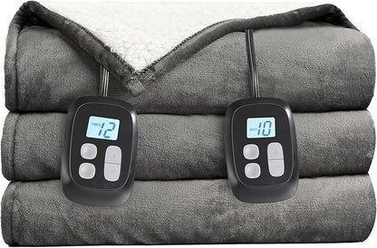Electric Heated Blanket King Size - 90"x100", Soft Flannel Heating Blanket, 10 Heating Levels, 1-12 H Auto Shut Off, Breathable Warm and Washable for Bed, Light Grey