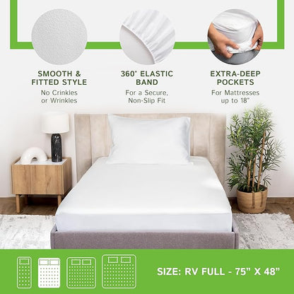 Four Seasons Essentials RV Short Full Size Waterproof Mattress Protector - Cooling Viscose derived from Bamboo Fitted Sheet Mattress Cover - Quilted Jacquard Pad Protects from Dust Allergens