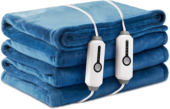 Electric Heated Blanket King Size 90×100, Comfortable & Luxurious Flannel, 4 Heating Levels & 10 H Auto Shut Off, Lake Blue