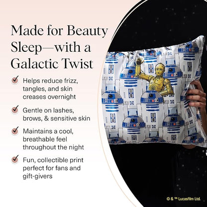 Kitsch x Star Wars R2-D2 & C-3PO Satin Pillowcase | Satin Pillowcase with Zipper, Better Than Silk Pillowcase | Frizz-Reducing Pillow Case for Hair & Skin Care, Cooling & Breathable - King