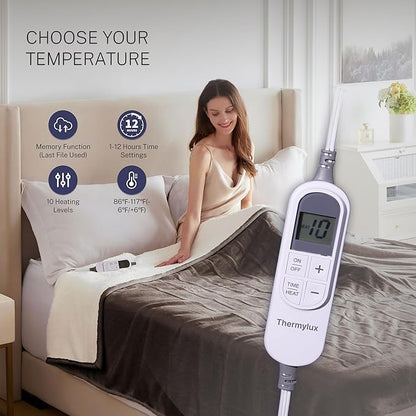 Electric Blanket Full 72"x84" Heated Electric Blankets 10 Heating 12 Time Settings Levels 8 Hours Auto Off Fast Heating and Overheat Protection ETL Certified Machine Washable,Dark Brown