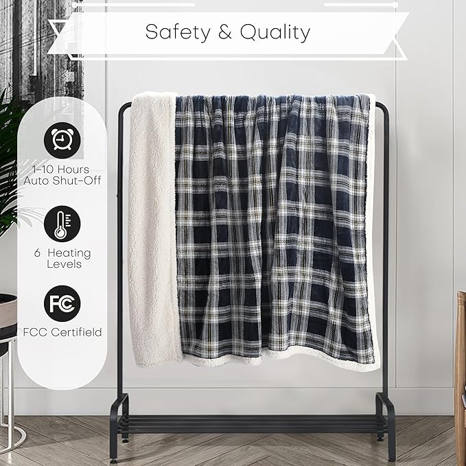 LUXIAN Electric Heated Blanket Queen Size 84"x90" - Flannel Fabric Dual-Sided, 6 Heat Settings & 1-10 Hours Auto Off, Machine Washable, Geometry Lattice