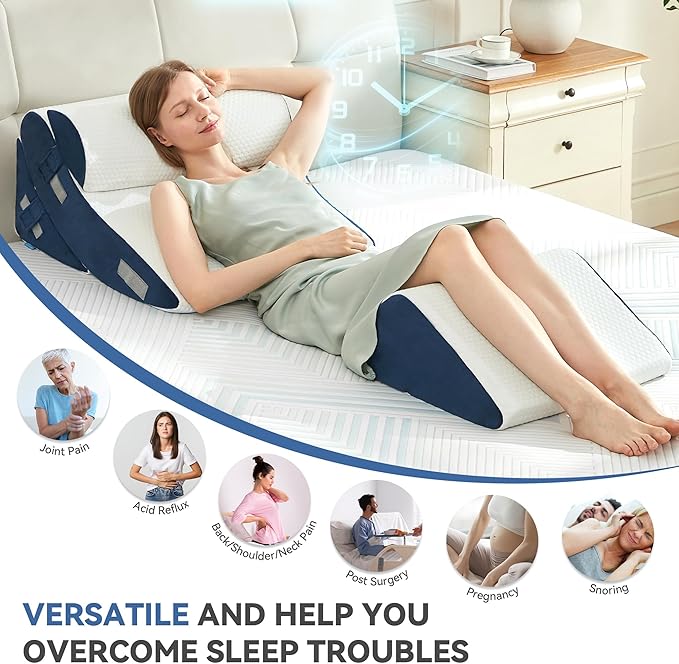 BDEUS 4pcs Orthopedic Bed Wedge Pillow Set for Sleeping, Memory Foam for Sleeping,Breathable Triangle Pillow Wedge, Post Surgery Memory Foam for Back, Leg Pain Relief, Sitting