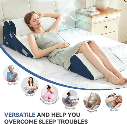 BDEUS 4pcs Orthopedic Bed Wedge Pillow Set for Sleeping, Memory Foam for Sleeping,Breathable Triangle Pillow Wedge, Post Surgery Memory Foam for Back, Leg Pain Relief, Sitting