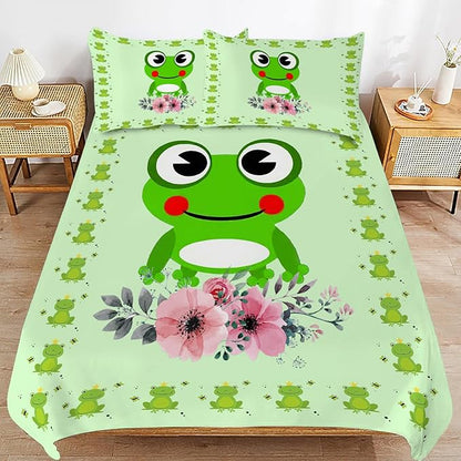 Frog Bedding Set Cartoon Frog Theme Comforter Set for Kids Teens Adults Women Men Green Frog Duvet Cover Bedroom Decor Soft King Size Quilt Cover with 2 Pillowcases