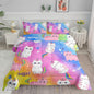 Axolotl Cat Bedding Queen Cartoon Cat Comforter Set,Rainbow Printed Kids Bedding Set for Girls Kids Adults Teens,Kids Comforter Set All Season,1 Quilt 2 Pillow Cases,Colorful Pink Blue