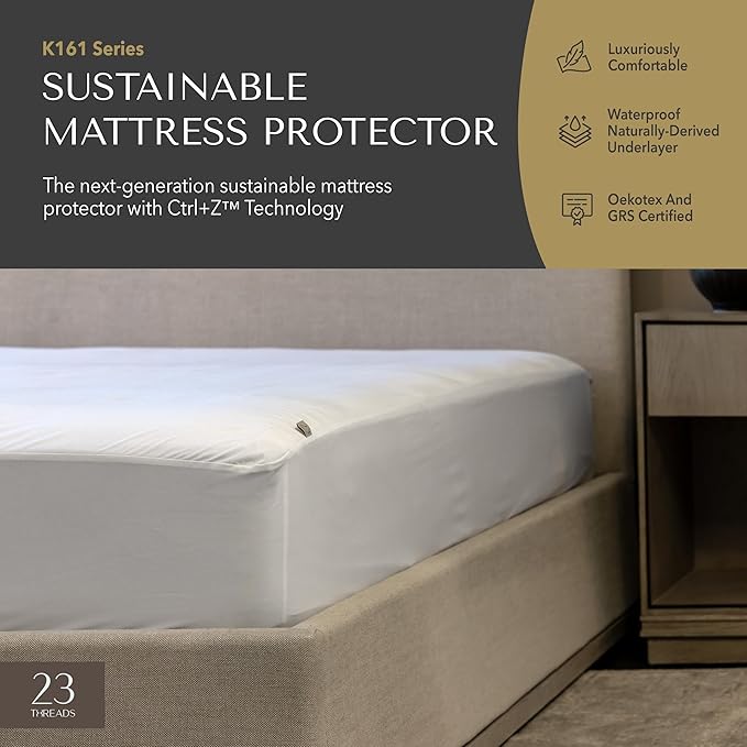 23 Threads K161 Series Soft Waterproof Noiseless Mattress-Protector Cover, Breathable, Fitted, Washable, with Ctrl+Z Technology, Mattress Not Included, 13 Inch Deep, Queen