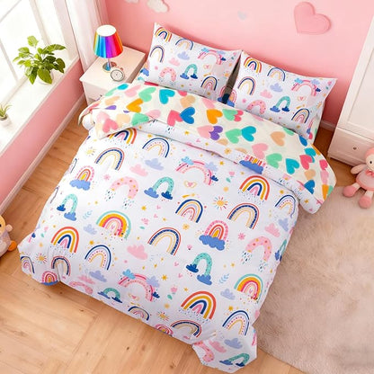 Holawakaka Boho Rainbow Full Comforter Set with Sheets, 5-Piece Bohemian Love Heart Star Bedding Set for Girls & Women -Super Soft Microfiber Kids Teen-Girls Reversible Bed-in-a-Bag