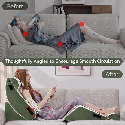 Wedge Pillow Set for After Surgery, 6 PCS Bed Wedge Pillow for Sleeping, Memory Foam Orthopedic Back Pillow for Pain Relief and Acid Reflux, Adjustable Post Surgery Pillow Green