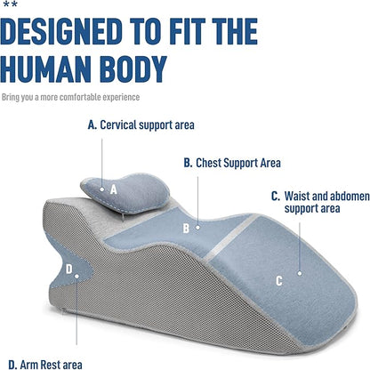 Memory Foam Wedge Reading Pillow for Bed, Adult Ergonomic Back Pillow with Adjustable Headrest, Bed Pillow for Sitting Up, Back Support for Reading, Relaxing, Pain Relief, Removable Washable Cover