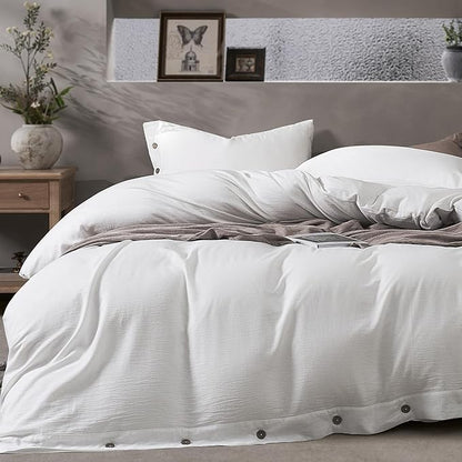 JELLYMONI Washed Cotton Duvet Cover - Off White, Twin XL Size 66x92 Inches, 2-Piece Bedding Set with Button Closure, Includes 1 Duvet Cover & 1 Pillowcase (Comforter Not Included)