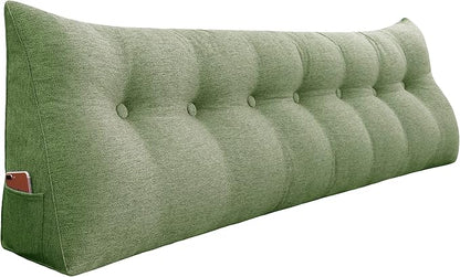 Wedge Headboard Pillow Dorm Room Reading Pillow Back Support for Sitting Up in Bed Bolster Lumbar Cushion Body Positioning Bedrest Cotton Linen 76in Grass Green King