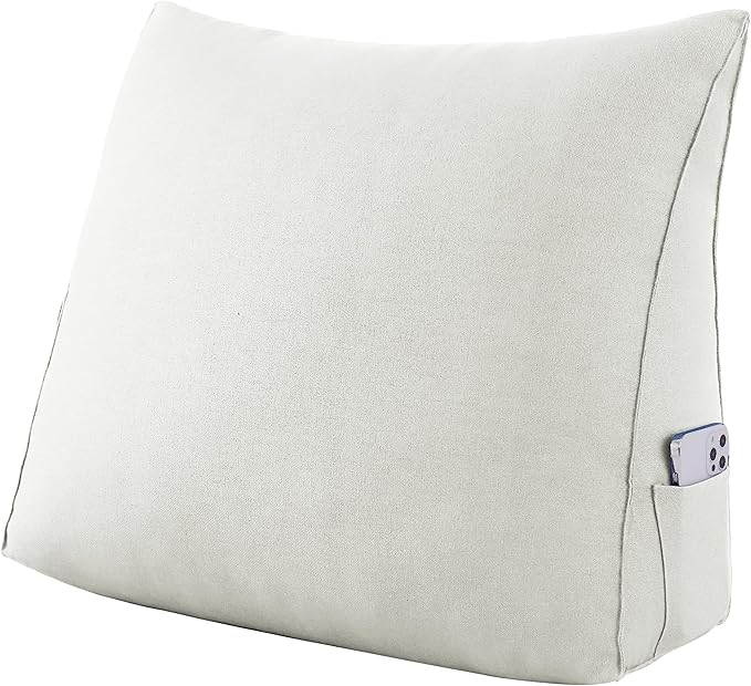 Johnear Triangular Headboard Pillow Daybed Wedge Pillow Cotton Linen Large Bolster Reading Back Rest Pillow for Sofa Bed Support Bolster Upholstered Backrest Positioning Lumbar Cushion （Ivory, Small）