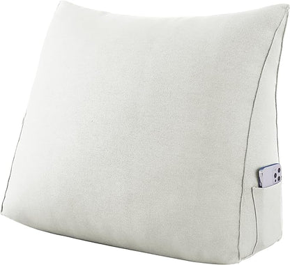 Johnear Triangular Headboard Pillow Daybed Wedge Pillow Cotton Linen Large Bolster Reading Back Rest Pillow for Sofa Bed Support Bolster Upholstered Backrest Positioning Lumbar Cushion （Ivory, Small）