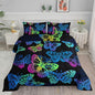 Axolotl Colorful Butterflies Bedding Set,Queen Size Kids Bed Set,Gradient Butterfly Comforter Set,1 Quilt with 2 Pillowcases for Boys Girls Kids Teens Children Adults Room Decor All Season,Black