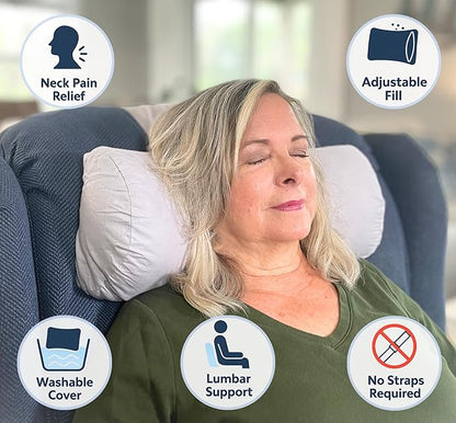 Recliner Pillow for Lumbar, Neck, and Cervical Support, Sleep, Couch, Office Chair, Headrest, Weighted, No Velcro Required (Brown)