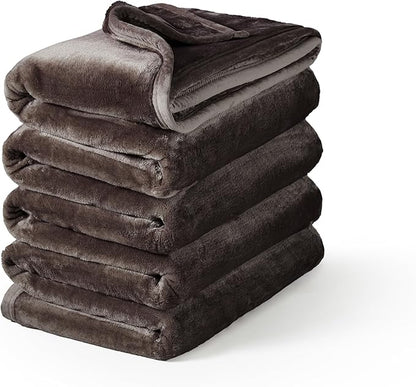 Mellowdy Extra Thick Hearty Plush Flannel Blanket (Peat Brown, 90x90) - 500GSM King Size Warm Blanket for Winter, Fall | Soft, Fluffy, Cuddly, Perfect for Bed, Oversized Throw for Couch, Sofa