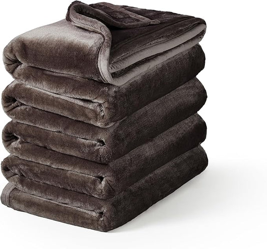 Mellowdy Extra Thick Hearty Plush Flannel Blanket (Peat Brown, 90x90) - 500GSM King Size Warm Blanket for Winter, Fall | Soft, Fluffy, Cuddly, Perfect for Bed, Oversized Throw for Couch, Sofa
