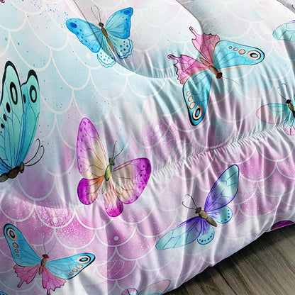Rainbow Butterfly Comforter Set Twin Size for Girls Kids Adults Mermaid Scales Pattern Bedding Set Aesthetics Butterflies Quilt Bed Set with 1 Comforter and 2 Pillowcases