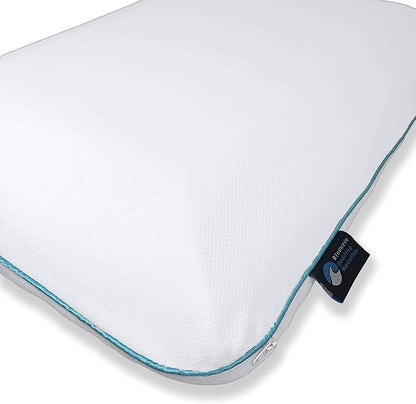 Bluewave Bedding Extra Slim Max Cool CarbonBlue Gel Memory Foam Pillow for Stomach and Back Sleepers - Thin, Flat Design with Advanced Cooling (1.75-Inch Height, Standard Size)
