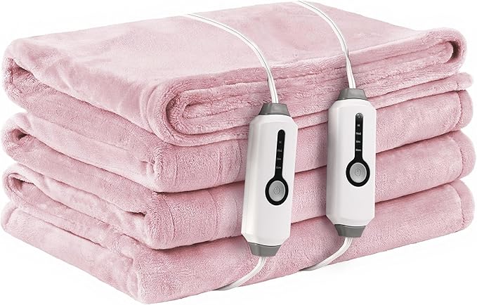 Electric Heated Blanket King Size 90×100, Comfortable & Luxurious Flannel, 4 Heating Levels & 10 H Auto Shut Off, Light Pink