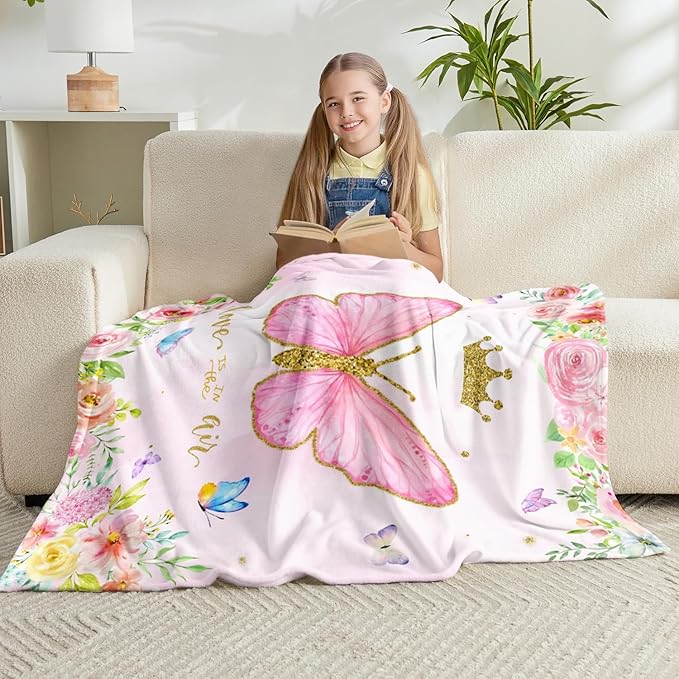 Butterfly Throw Blanket for Girls Teens Women Toddler Watercolor Blanket Soft Fuzzy Flannel Bed Blanket Plush Butterfly Birthday Gifts for Women Girls Mom Kids Teens Adults, 50”x60”