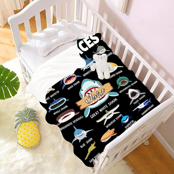 Custom Shark Faces Blankets Gifts for Birthday Son Daughter Brother Friends On Bed Sofa,Personalized Premium Flannel Blankets for Christmas Thanksgiving, All Season Use 30''x 40'' -XS