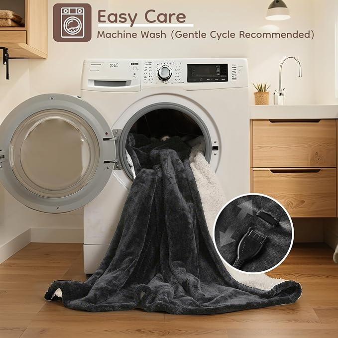 Electric Heated Blanket Queen Size - 84"x90", Soft Flannel Heating Blanket, 10 Heating Levels, 1-12 H Auto Shut Off, Dual Controllers, Breathable Warm and Washable for Bed, Dark Grey