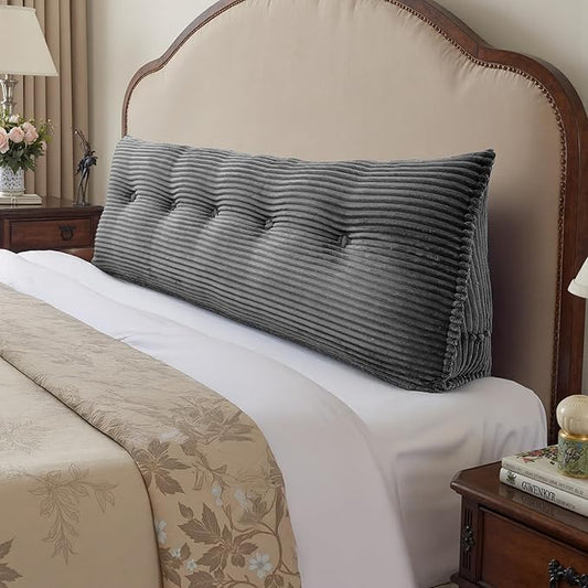 Headboard Wedge Pillow, Large Triangular Reading Pillow for Bed, Backrest Support Bolster for Sitting Up, Long Bed Rest Pillow with Removable Cover