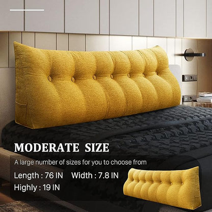 14 lbs Thickened King Headboard Pillow Wedge Pillow Headboard Reading Pillow Bed for Backrest Reading Triangular Pillow with Side Pocket for Sitting in Bed Cotton Linen Yellow