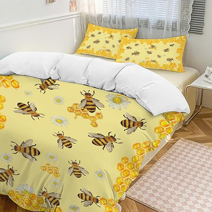 Bee Bedding Set Honey Bee Theme Comforter Set Covers for Kids Adults Women Yellow Bee Duvet Cover Bedroom Decor Soft Twin Size Quilt Cover with 2 Pillowcases