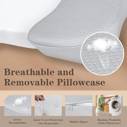 HOMCA Back Sleeper Pillow, Memory Foam Back Sleeping Cervical Neck Pillow Reduces Pressure on Skin, Beauty Pillow Wrinkle Prevention, Ergonomic Design for Neck and Shoulder Pain Relief