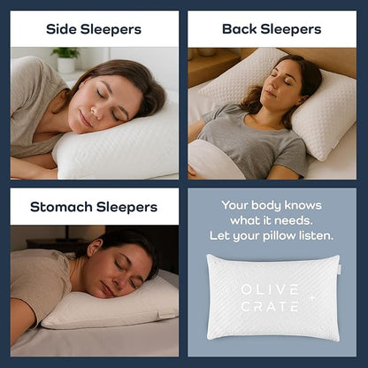 Olive + Crate BreathePure™ Adjustable Loft Shredded Memory Foam Pillow - Queen Size - Cooling Pillow, Hypoallergenic Bed Pillows, CertiPUR-US Certified Foam, Ideal for Back, Stomach and Side Sleeper