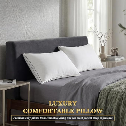 Feather Pillows Standard Size Set of 2 Goose Down Pillows with 100% Breathable Cotton Cover, Hotel Collection Bed Pillows for Sleeping, Soft Support for Back, Stomach and Side Sleepers