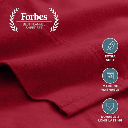 Bare Home Flannel Sheet Set 100% Cotton, Velvety Soft Heavyweight - Double Brushed Flannel - Deep Pocket (Full, Red)