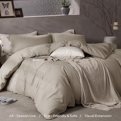 JELLYMONI Cotton Duvet Cover Full Size - Taupe Comforter Cover with Button 100% Washed Cotton 3PCS Breathable Soft Solid Bedding Set Duvet Cover 80×90in & 2 Pillowcases (NO Comforter)