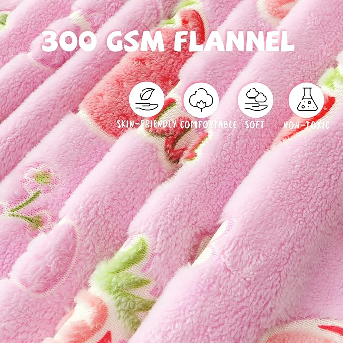 REXEO Flannel Throw Blanket, 50 x 60in, Glow in The Dark, Fluorescent Strawberry, Lightweight, Fiber Plush, for Girls Kids, Birthday Christmas Gifts