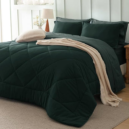 Bedsure King Comforter Set - 7 Pieces Reversible Emerald Green Bedding, King Size Bed Set for All Seasons, Bed in a Bag with Down Alternative Comforter, Sheets, Pillowcases & Shams